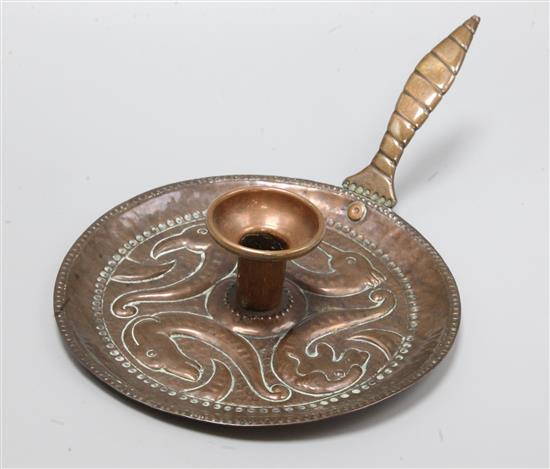 A John Pearson copper candle holder, signed, diameter 20cm